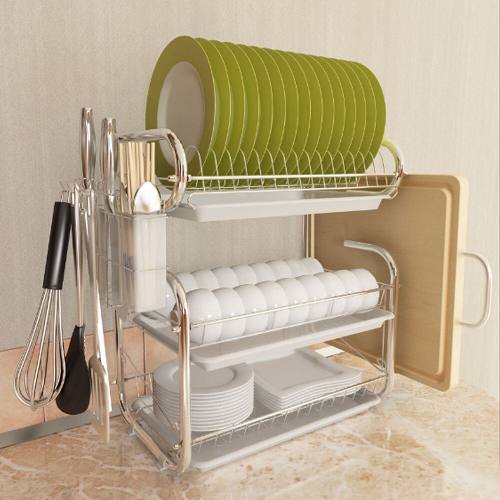 3 - Tier Dish Drainer Storage Stand Bowl Plate Dryer Tray - House Comfort