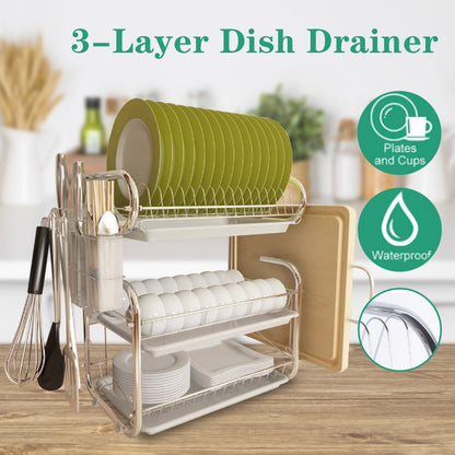 3 - Tier Dish Drainer Storage Stand Bowl Plate Dryer Tray - House Comfort