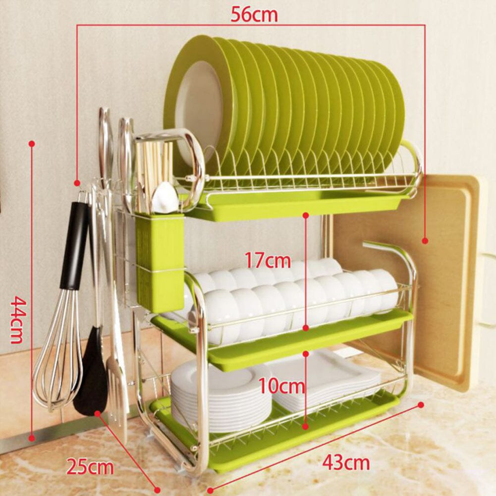 3 - Tier Dish Drainer Storage Stand Bowl Plate Dryer Tray - House Comfort