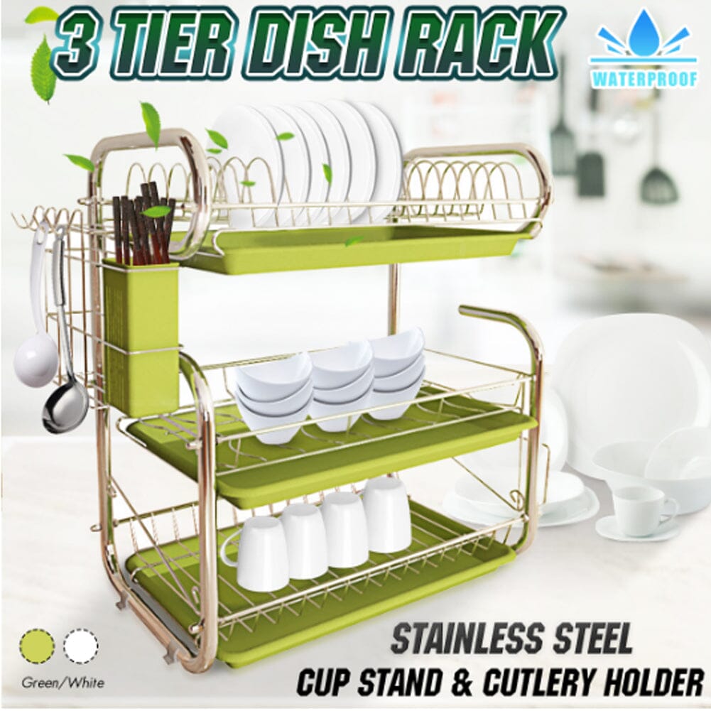3 - Tier Dish Drainer Storage Stand Bowl Plate Dryer Tray - House Comfort