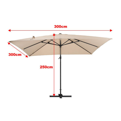 3 x 3 M Khaki Square Cantilever Parasol Outdoor Hanging Umbrella for Garden and Patio - House Comfort