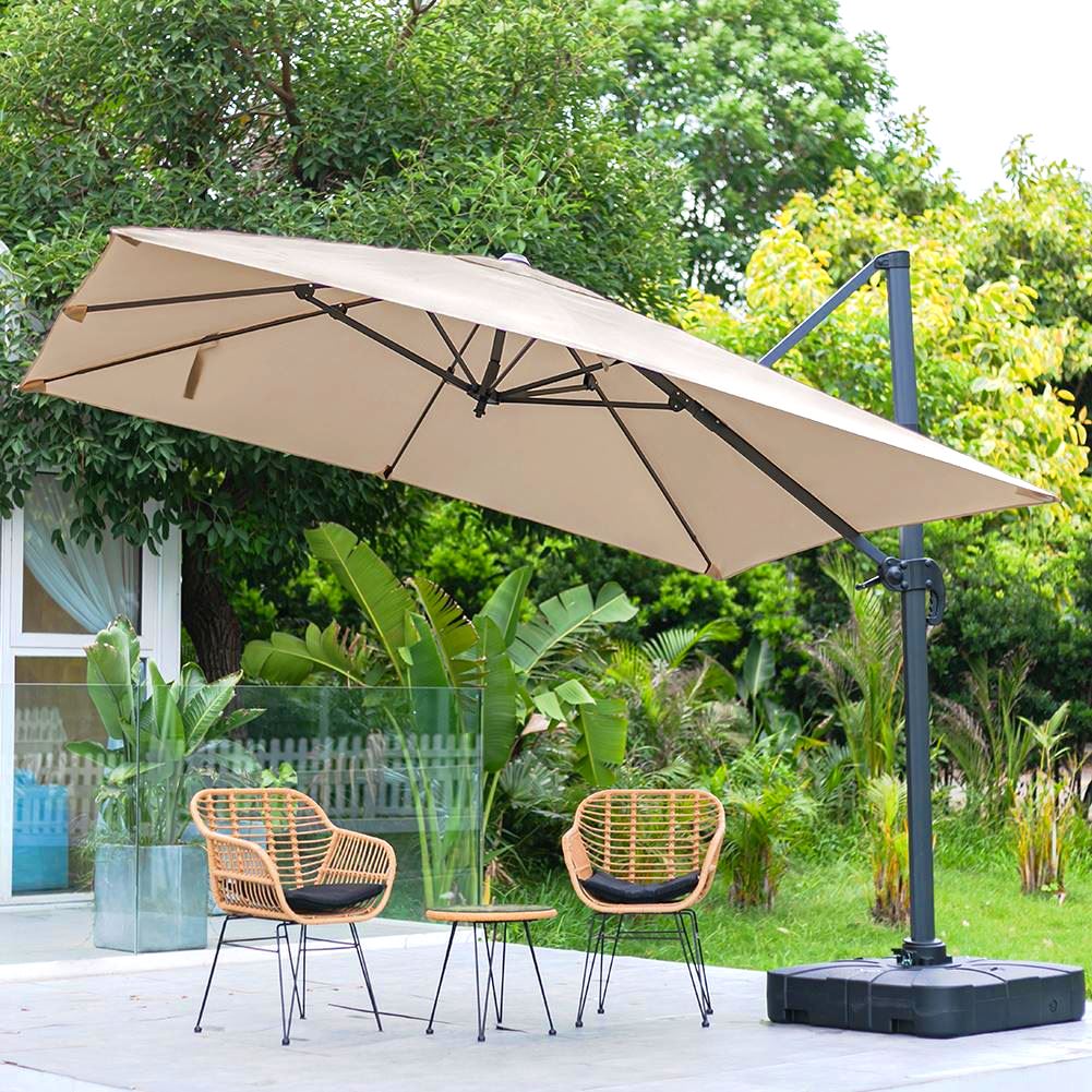 3 x 3 M Khaki Square Cantilever Parasol Outdoor Hanging Umbrella for Garden and Patio - House Comfort