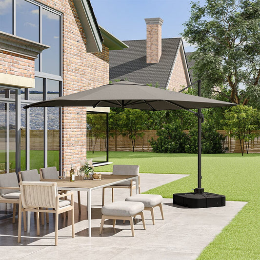 3 x 3 M Square Cantilever Parasol Outdoor Hanging Umbrella for Garden and Patio with Square Plastic Base - House Comfort