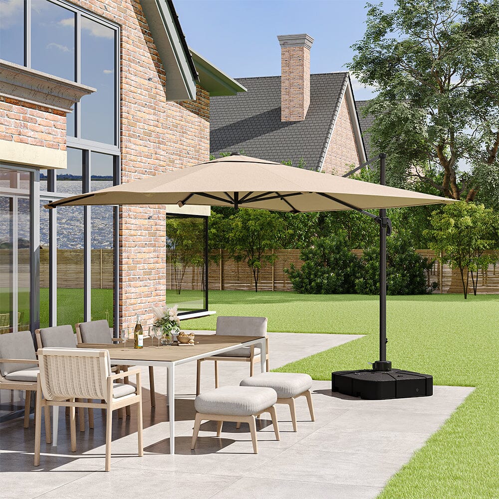 3 x 3 M Square Cantilever Parasol Outdoor Hanging Umbrella for Garden and Patio with Square Plastic Base - House Comfort