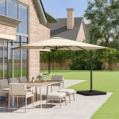 3 x 3M Square Cantilever Parasol Beige Outdoor Hanging Umbrella for Garden and Patio - House Comfort