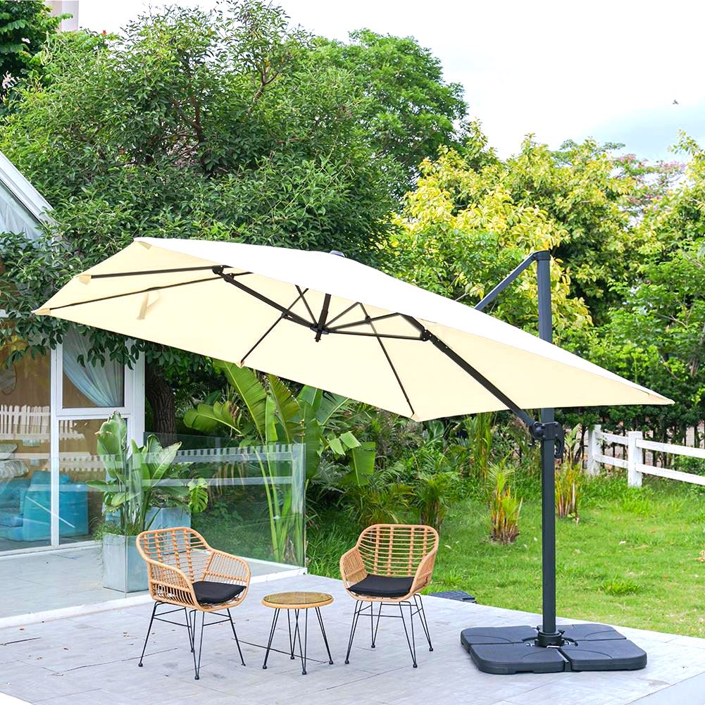 3 x 3M Square Cantilever Parasol Beige Outdoor Hanging Umbrella for Garden and Patio - House Comfort