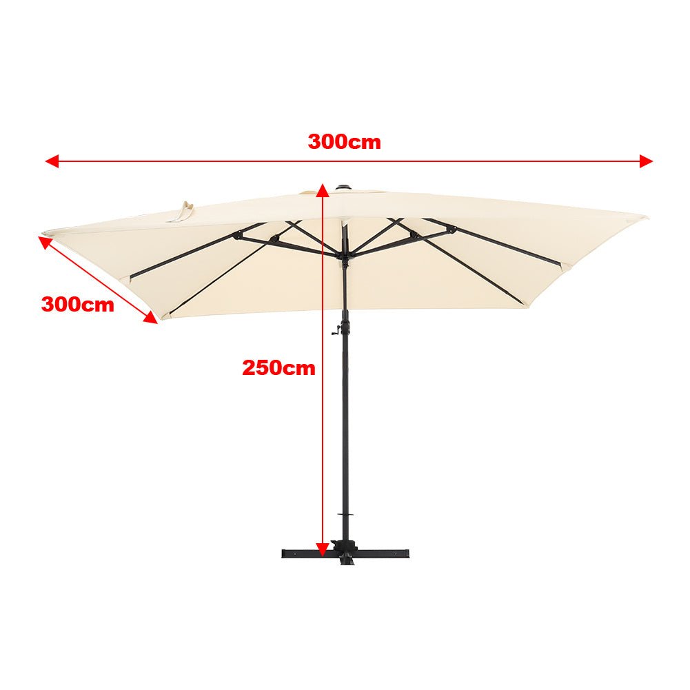 3 x 3M Square Cantilever Parasol Beige Outdoor Hanging Umbrella for Garden and Patio - House Comfort