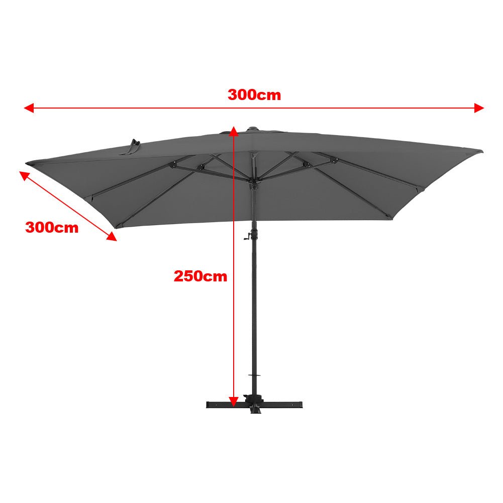 3 x 3M Wide Garden Parasol Outdoor Hanging UV Resistant and Waterproof Umbrella for Patio - House Comfort