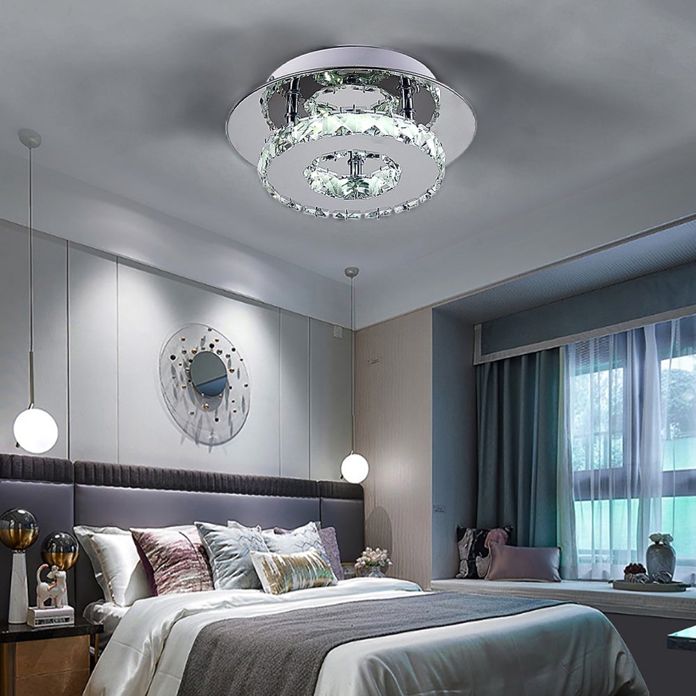 30cm W Stacked LED Ceiling Light with Crystal Rims Energy Saving - House Comfort