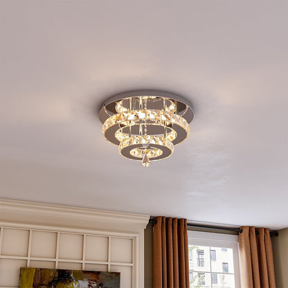 30cm W Stacked LED Ceiling Light with Crystal Rims Energy Saving - House Comfort