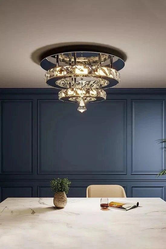 30cm W Stacked LED Ceiling Light with Crystal Rims Energy Saving - House Comfort