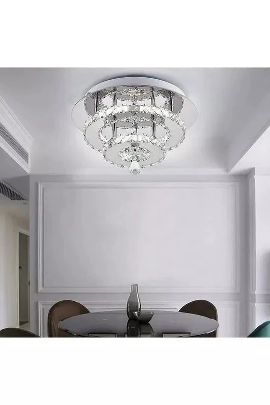 30cm W Stacked LED Ceiling Light with Crystal Rims Energy Saving - House Comfort