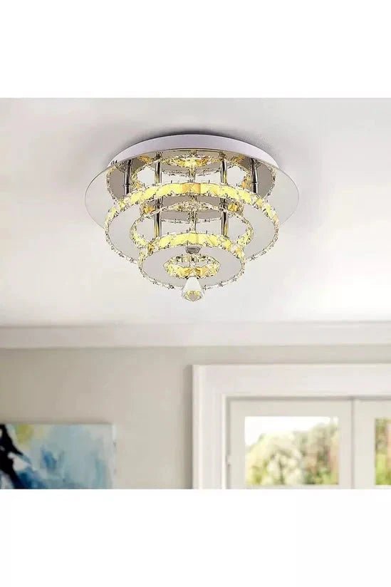 30cm W Stacked LED Ceiling Light with Crystal Rims Energy Saving - House Comfort