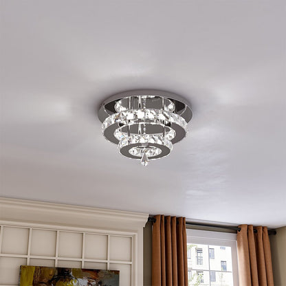 30cm W Stacked LED Ceiling Light with Crystal Rims Energy Saving - House Comfort