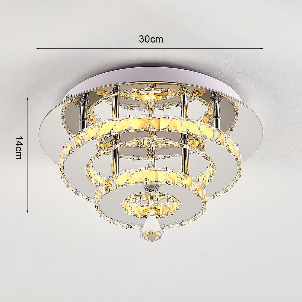 30cm W Stacked LED Ceiling Light with Crystal Rims Energy Saving - House Comfort