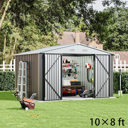 3×5 ft/ 4×6ft/ 6×8 ft/ 10×8ft/ 10×10ft/ 10×12ft Metal Outdoor Garden Storage Shed Motorcycle Sheds with Lockable - House Comfort