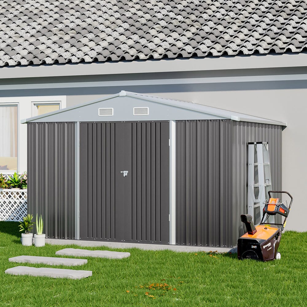3×5 ft/ 4×6ft/ 6×8 ft/ 10×8ft/ 10×10ft/ 10×12ft Metal Outdoor Garden Storage Shed Motorcycle Sheds with Lockable - House Comfort
