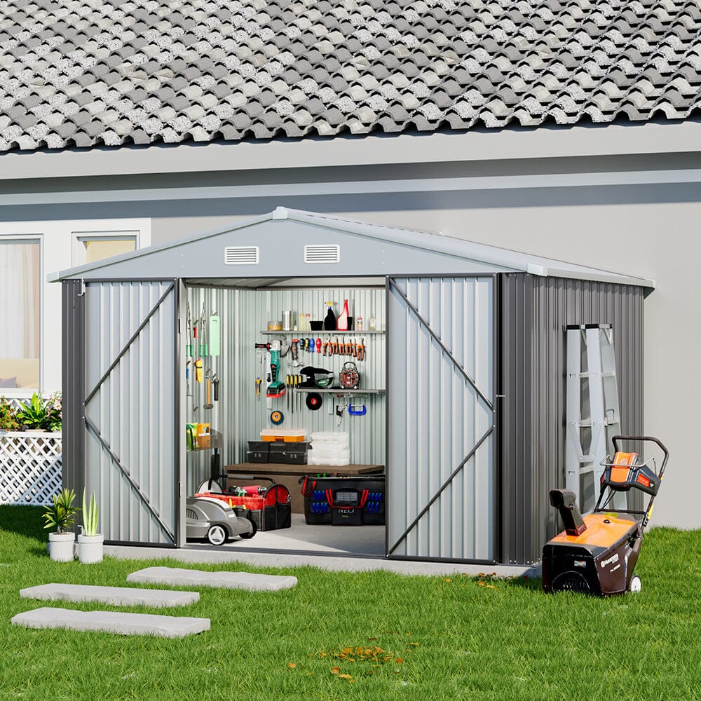 3×5 ft/ 4×6ft/ 6×8 ft/ 10×8ft/ 10×10ft/ 10×12ft Metal Outdoor Garden Storage Shed Motorcycle Sheds with Lockable - House Comfort