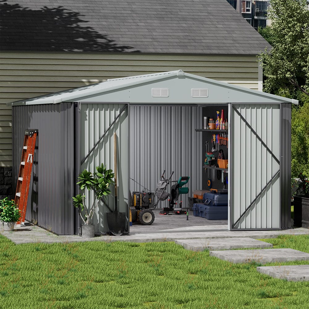 3×5 ft/ 4×6ft/ 6×8 ft/ 10×8ft/ 10×10ft/ 10×12ft Metal Outdoor Garden Storage Shed Motorcycle Sheds with Lockable - House Comfort