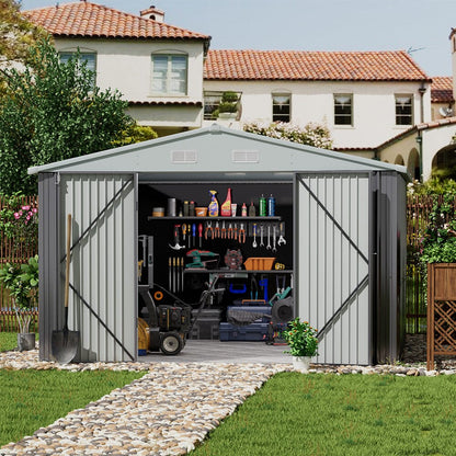 3×5 ft/ 4×6ft/ 6×8 ft/ 10×8ft/ 10×10ft/ 10×12ft Metal Outdoor Garden Storage Shed Motorcycle Sheds with Lockable - House Comfort