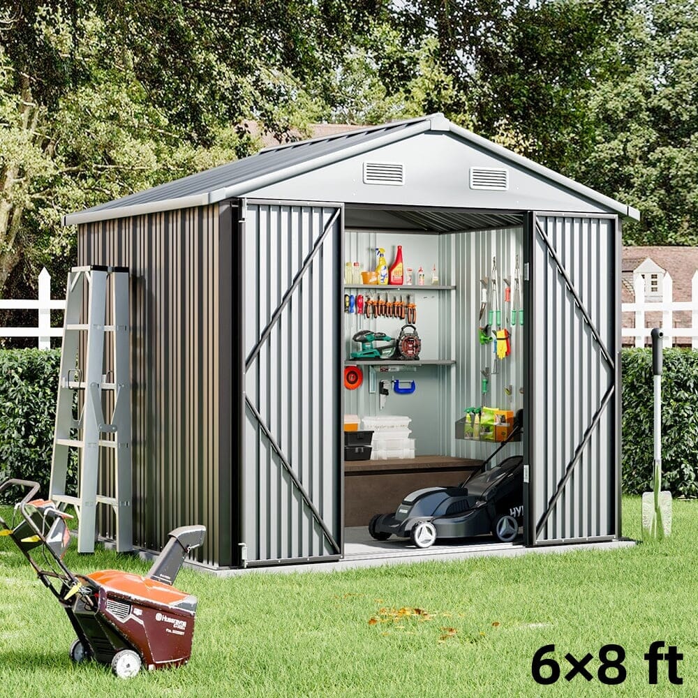 3×5 ft/ 4×6ft/ 6×8 ft/ 10×8ft/ 10×10ft/ 10×12ft Metal Outdoor Garden Storage Shed Motorcycle Sheds with Lockable - House Comfort