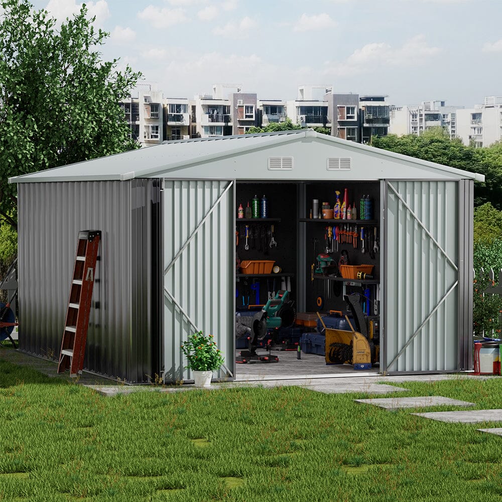 3×5 ft/ 4×6ft/ 6×8 ft/ 10×8ft/ 10×10ft/ 10×12ft Metal Outdoor Garden Storage Shed Motorcycle Sheds with Lockable - House Comfort