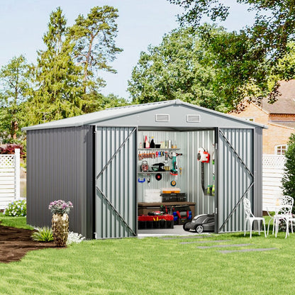 3×5 ft/ 4×6ft/ 6×8 ft/ 10×8ft/ 10×10ft/ 10×12ft Metal Outdoor Garden Storage Shed Motorcycle Sheds with Lockable - House Comfort