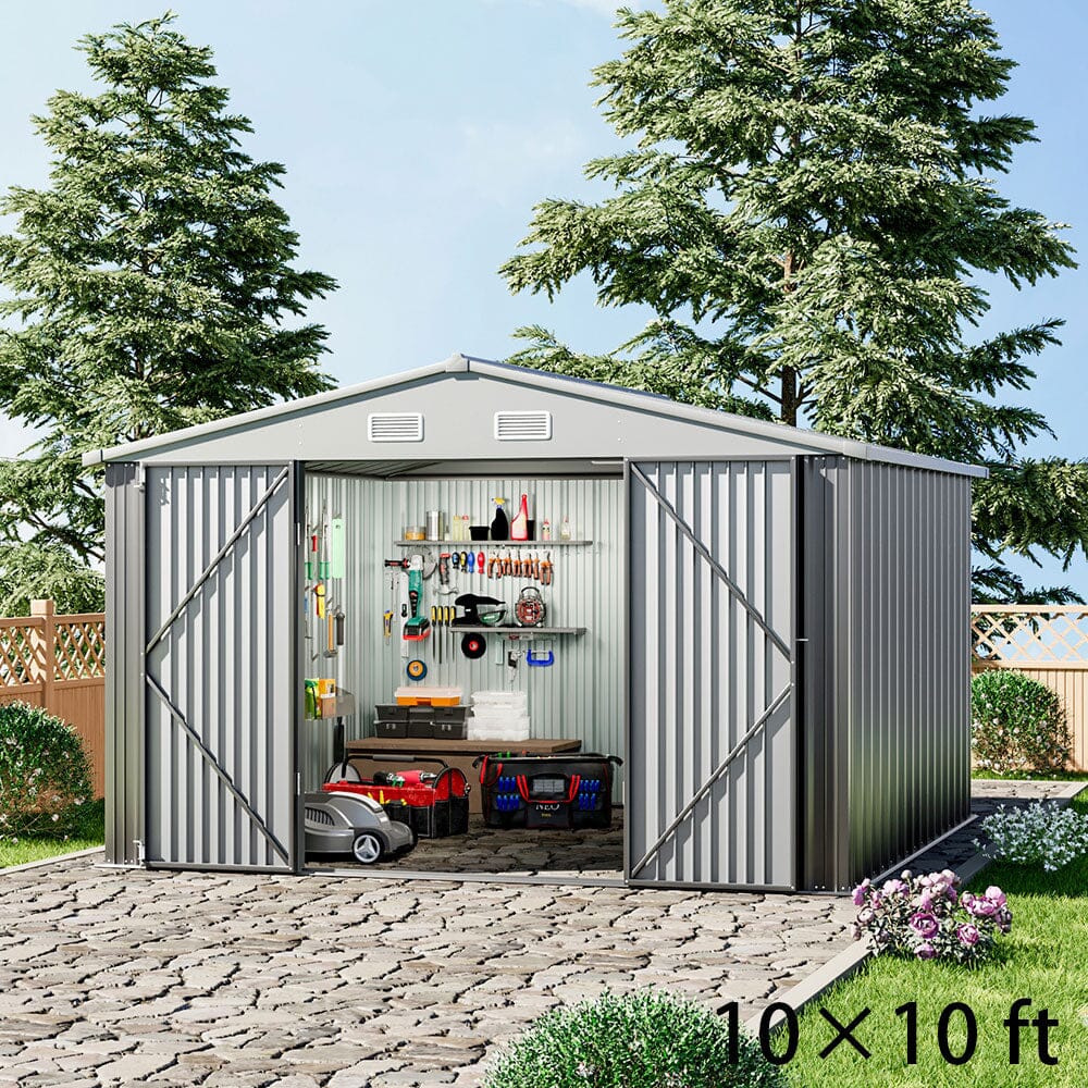 3×5 ft/ 4×6ft/ 6×8 ft/ 10×8ft/ 10×10ft/ 10×12ft Metal Outdoor Garden Storage Shed Motorcycle Sheds with Lockable - House Comfort