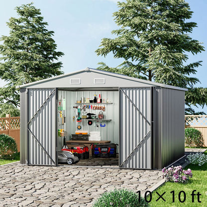 3×5 ft/ 4×6ft/ 6×8 ft/ 10×8ft/ 10×10ft/ 10×12ft Metal Outdoor Garden Storage Shed Motorcycle Sheds with Lockable - House Comfort