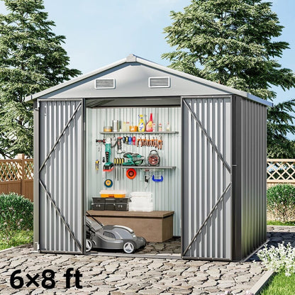 3×5 ft/ 4×6ft/ 6×8 ft/ 10×8ft/ 10×10ft/ 10×12ft Metal Outdoor Garden Storage Shed Motorcycle Sheds with Lockable - House Comfort