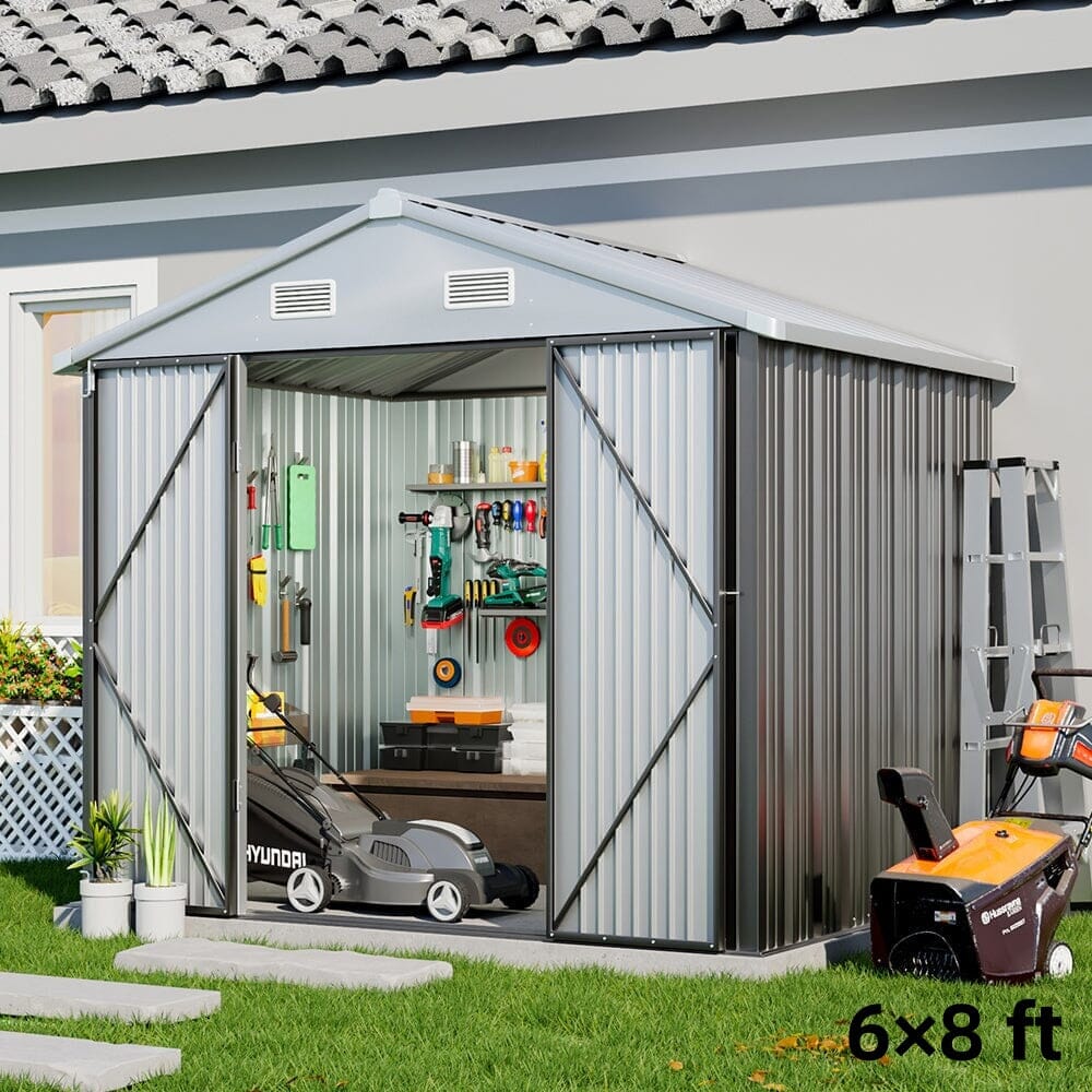 3×5 ft/ 4×6ft/ 6×8 ft/ 10×8ft/ 10×10ft/ 10×12ft Metal Outdoor Garden Storage Shed Motorcycle Sheds with Lockable - House Comfort