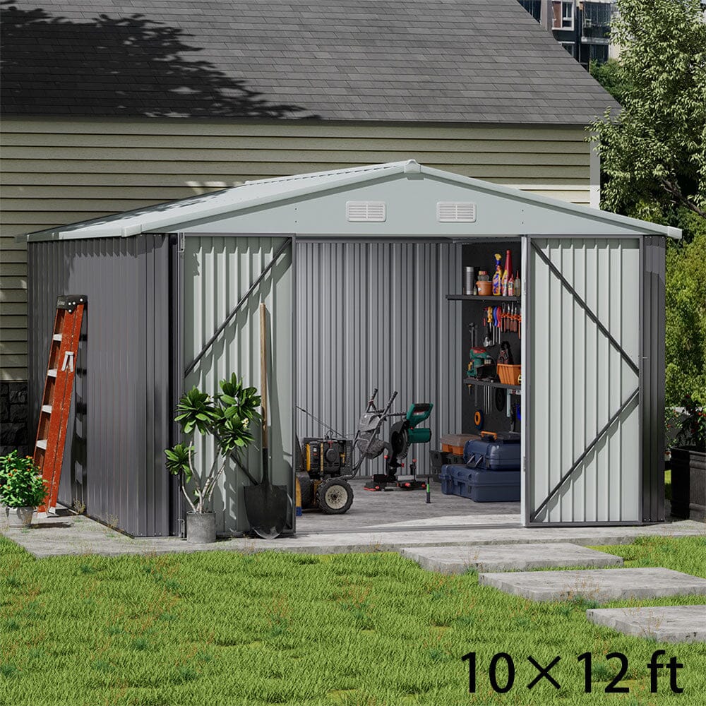 3×5 ft/ 4×6ft/ 6×8 ft/ 10×8ft/ 10×10ft/ 10×12ft Metal Outdoor Garden Storage Shed Motorcycle Sheds with Lockable - House Comfort