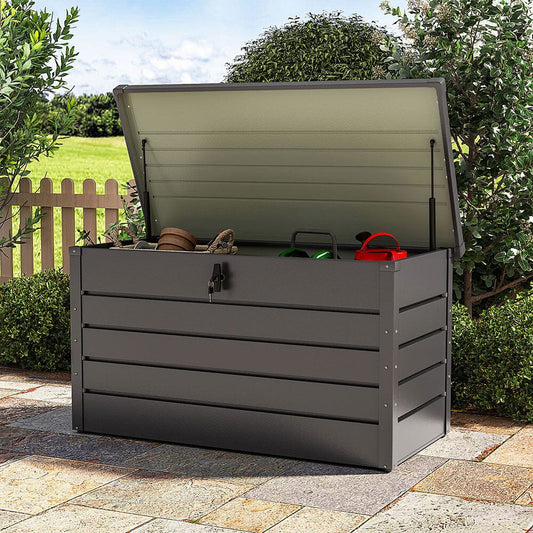 350L Metal Outdoor Garden Storage Box Lockable Grey - House Comfort
