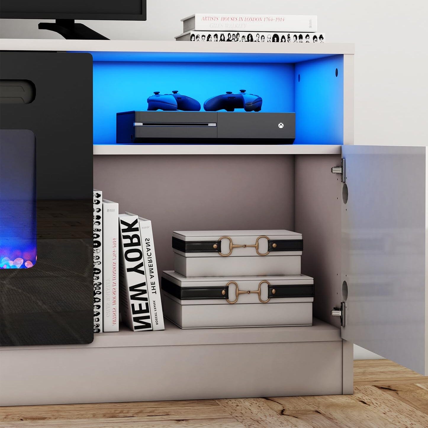 36 Inch Recessed Electric Fireplace TV Stand with Closed Storage - House Comfort