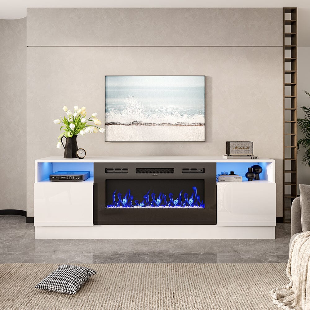 36 Inch Recessed Electric Fireplace TV Stand with Closed Storage - House Comfort