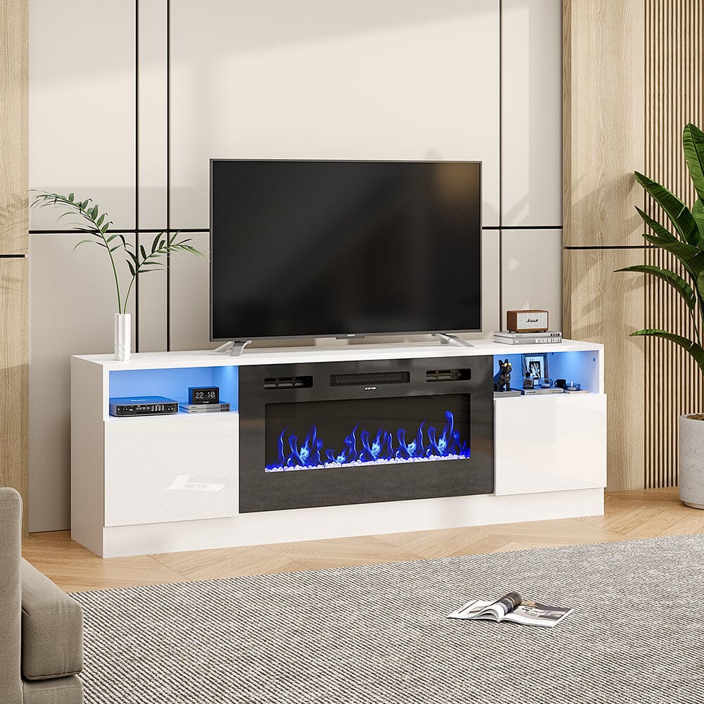 36 Inch Recessed Electric Fireplace TV Stand with Closed Storage - House Comfort