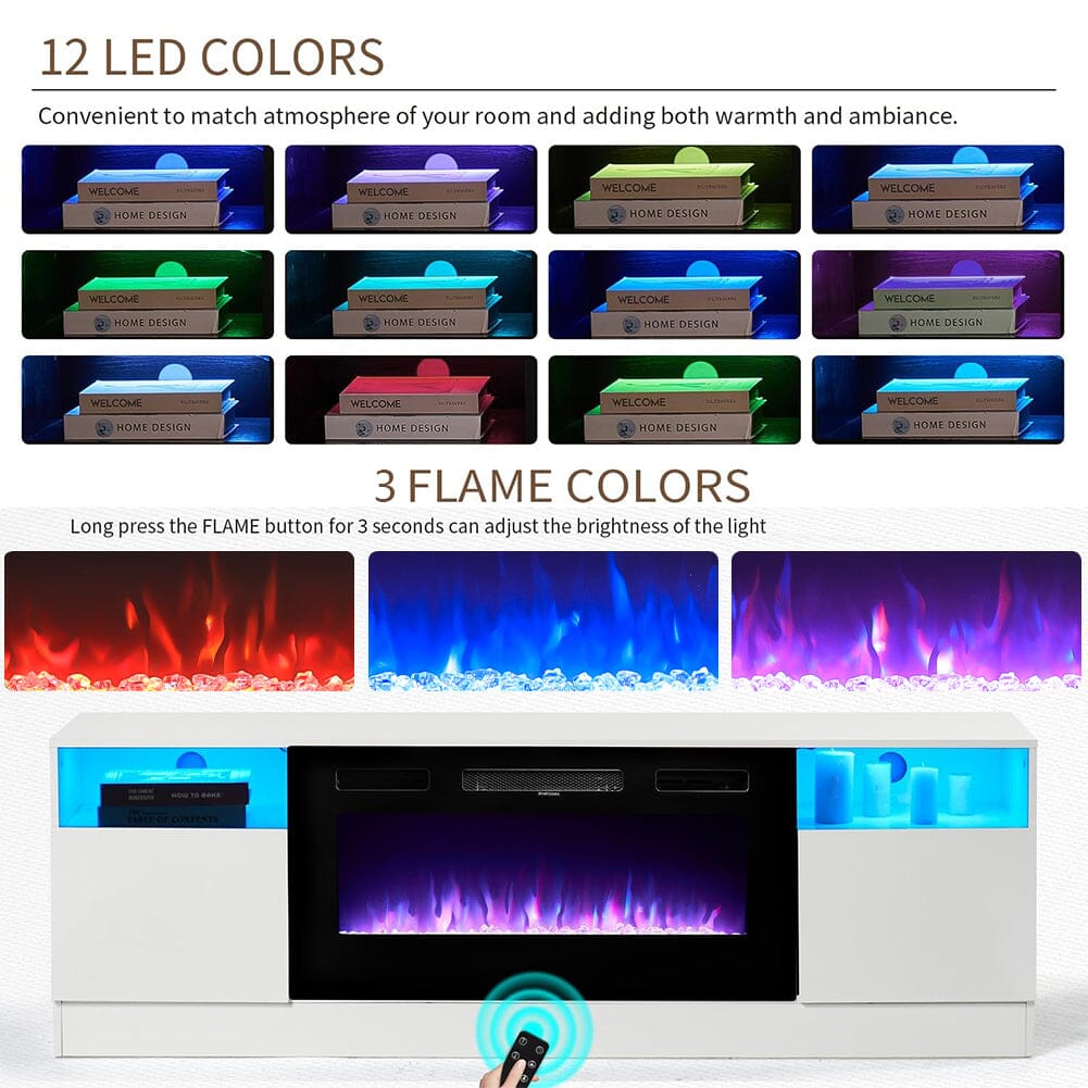 36 Inch Recessed Electric Fireplace TV Stand with Closed Storage - House Comfort