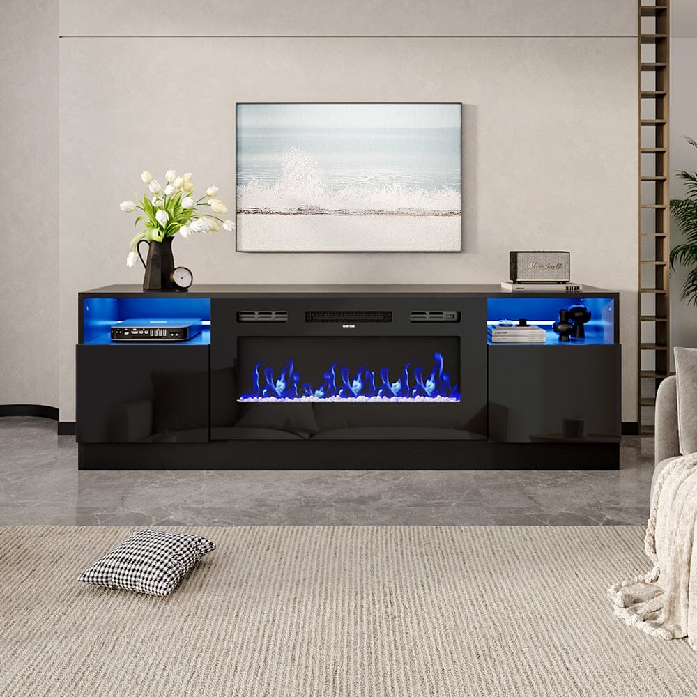 36 Inch Recessed Electric Fireplace TV Stand with Closed Storage - House Comfort