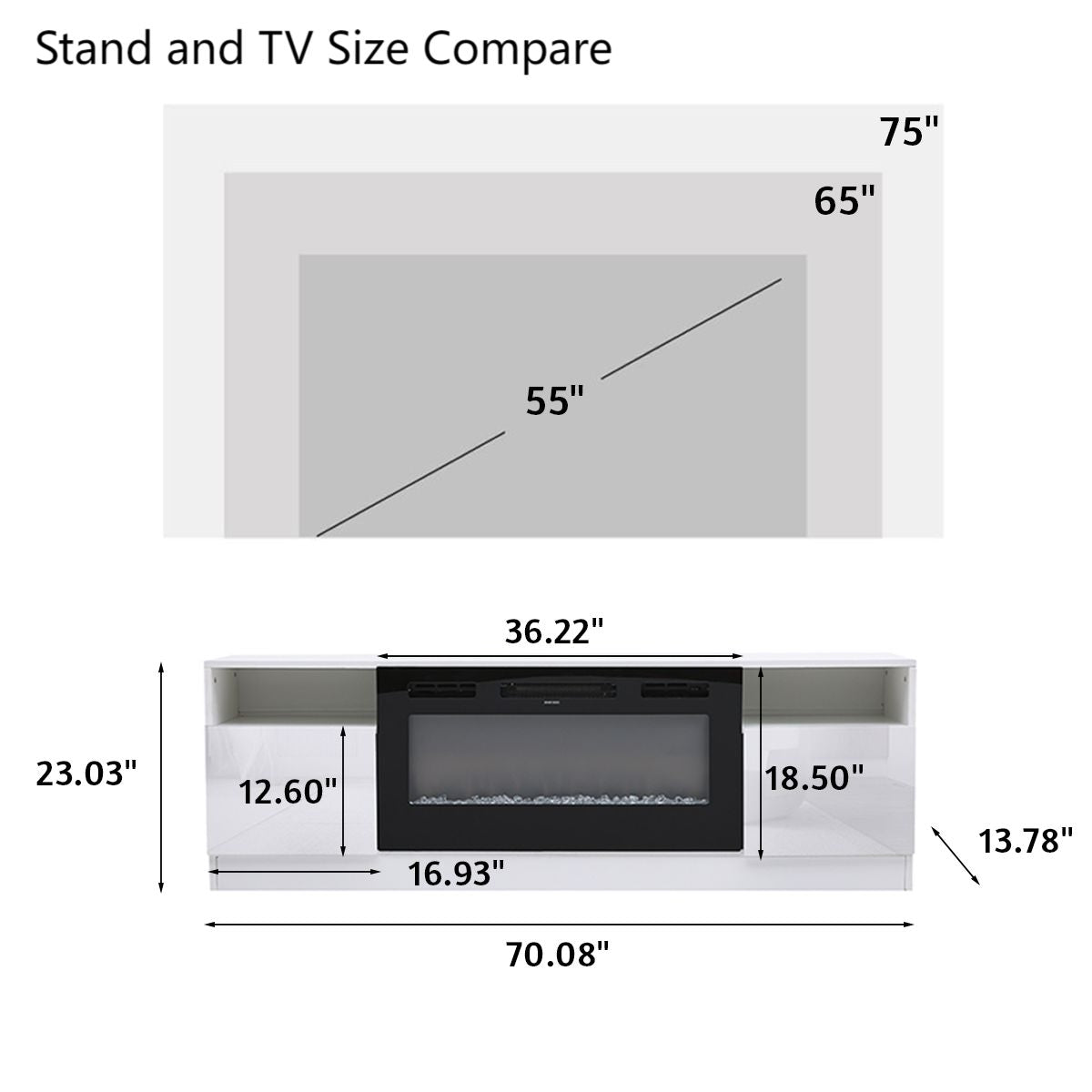36 Inch Recessed Electric Fireplace TV Stand with Closed Storage - House Comfort