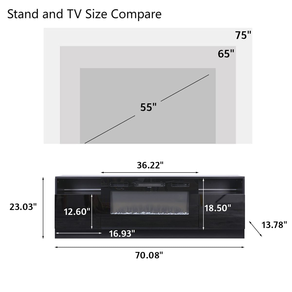36 Inch Recessed Electric Fireplace TV Stand with Closed Storage - House Comfort