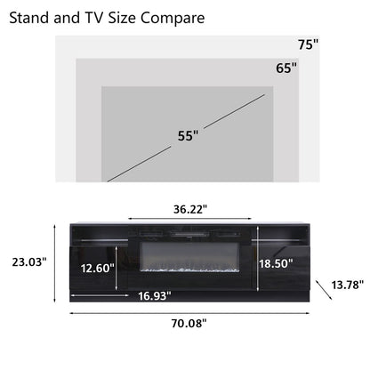 36 Inch Recessed Electric Fireplace TV Stand with Closed Storage - House Comfort