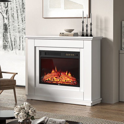 39 Inch Electric Freestanding Fireplaces White Wooden Mantel secondary