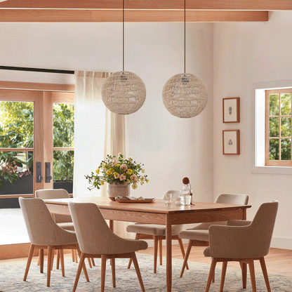 Lightsin Round Cotton Rope Pendant Light – Handwoven Ceiling Pendant for Living Room, Dining Room & Kitchen Velora Boutique