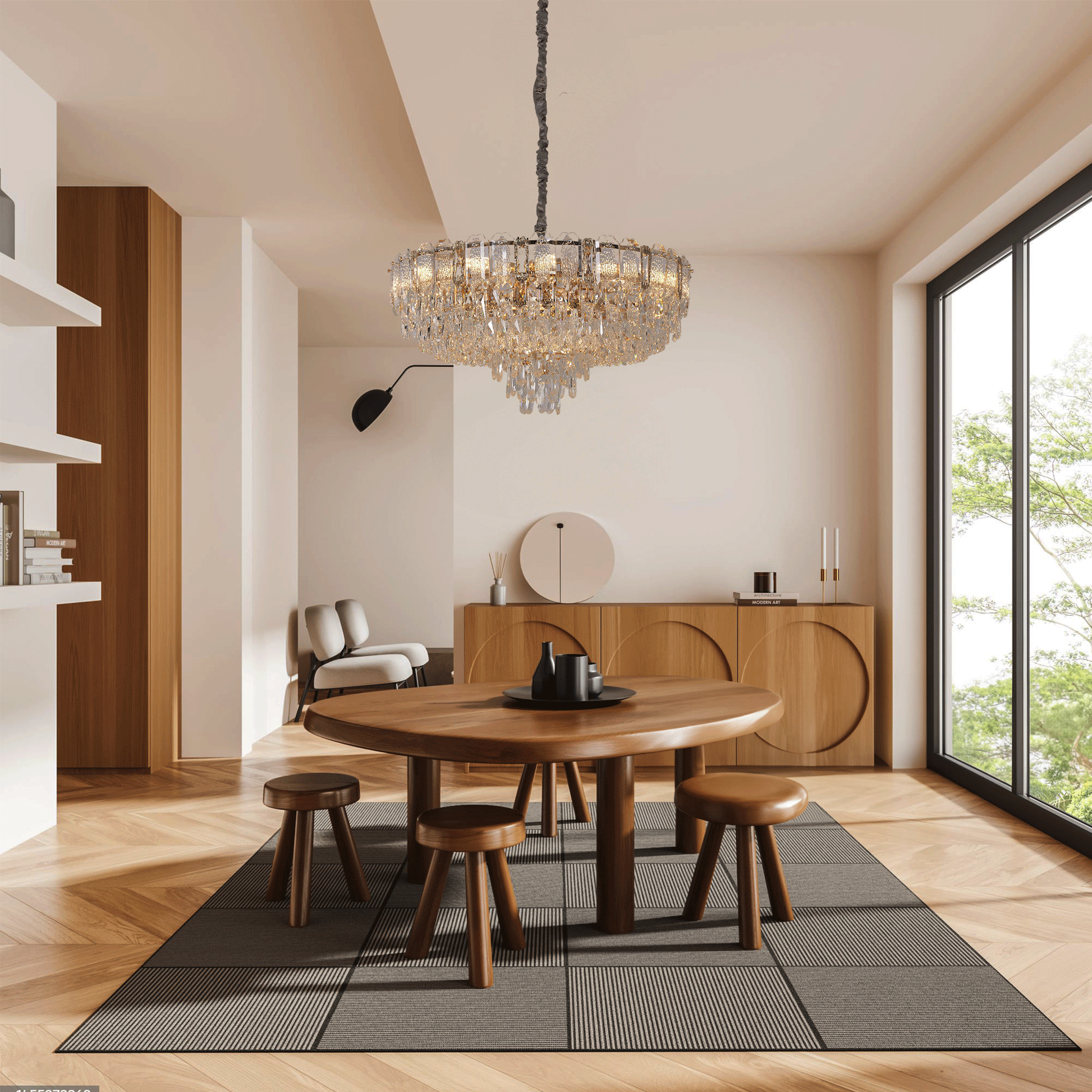 Lightsin Elegant Crystal-Accented Champagne Gold Crystal Chandelier Pendant Light Velora Boutique