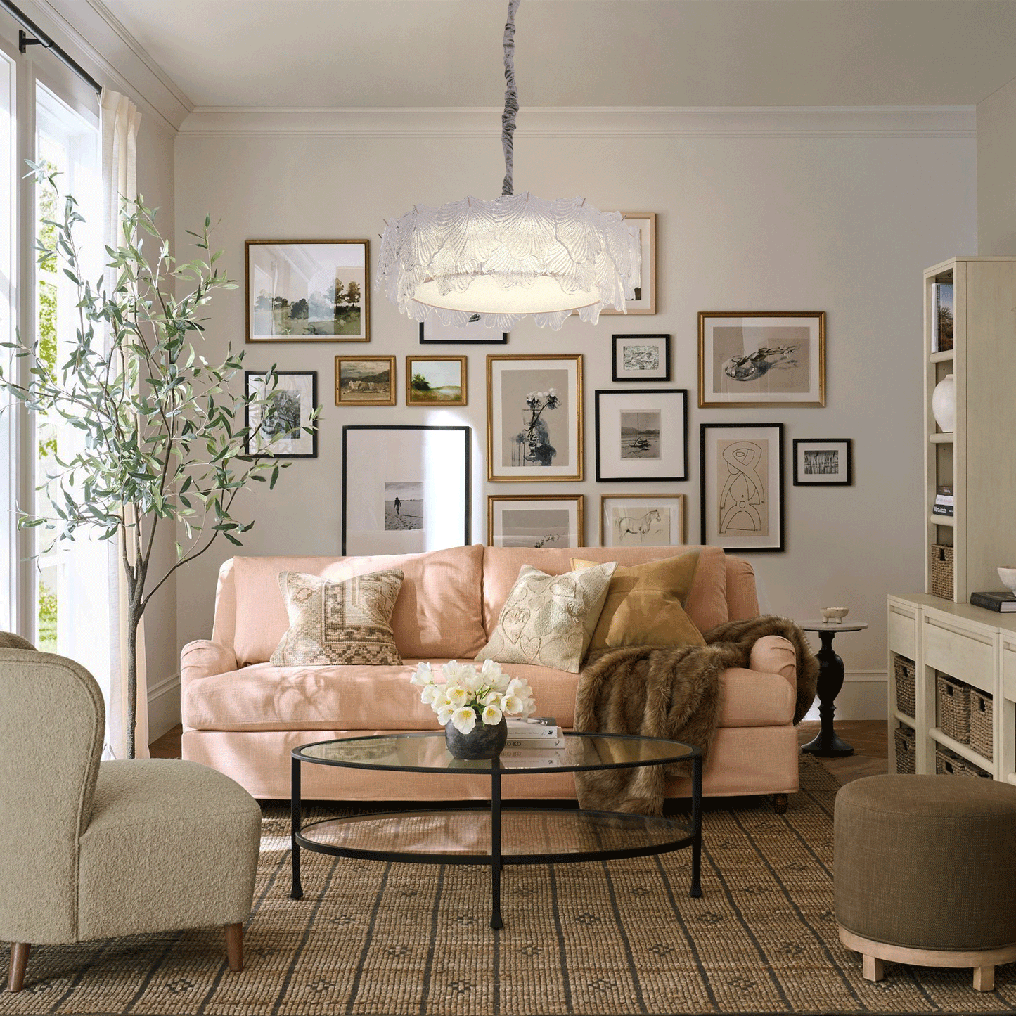 Lightsin Modern Vintage Leaf Glass Pendant Light with Metal Frame for Living Room Velora Boutique