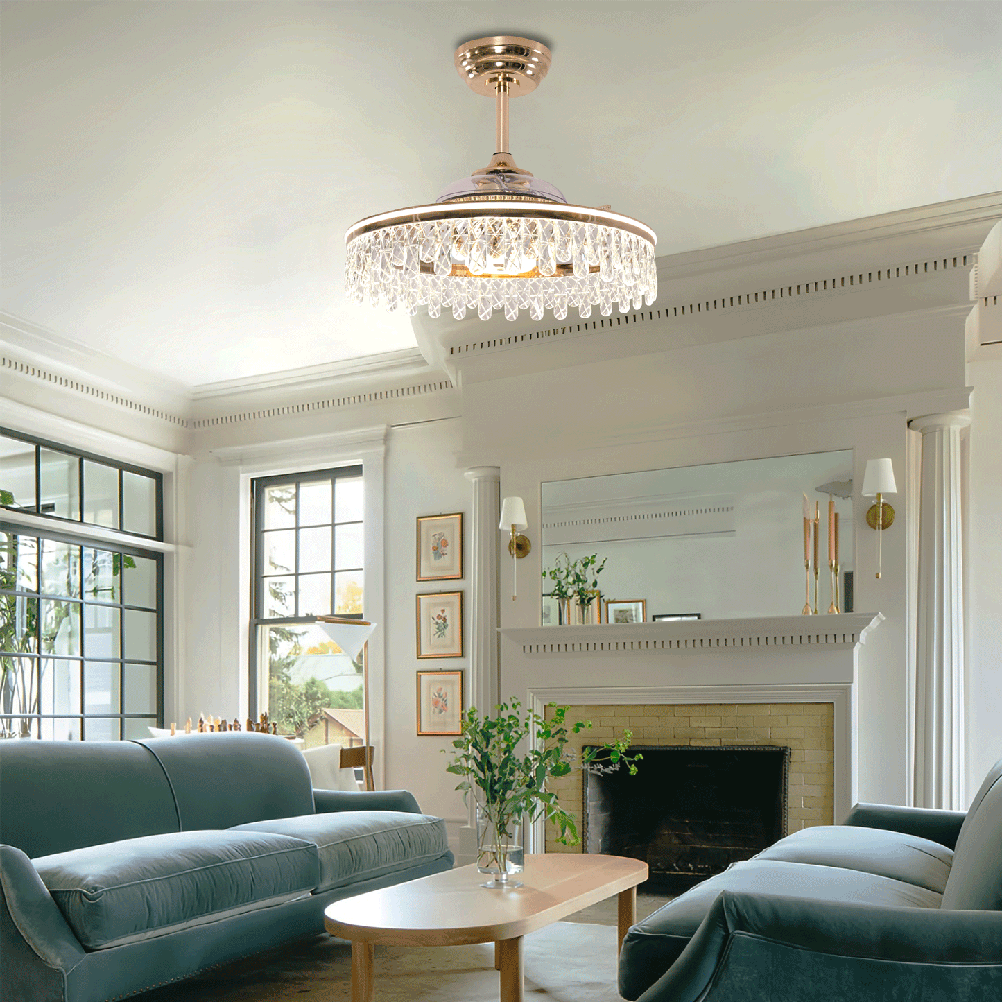 Lightsin 60cm Modern Gold Crystal Ceiling Fan with Light Velora Boutique