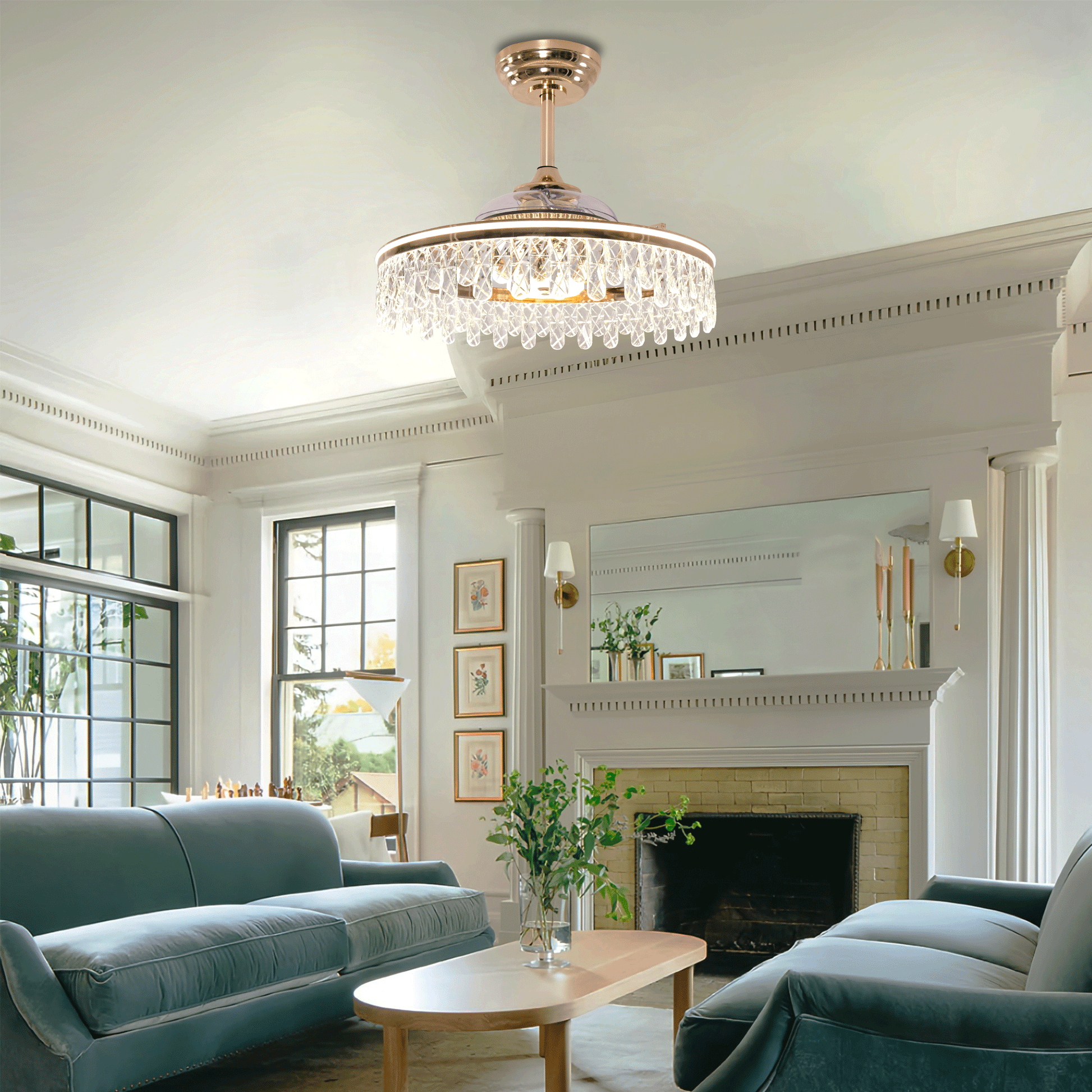 Lightsin 60cm Modern Gold Crystal Ceiling Fan with Light Velora Boutique