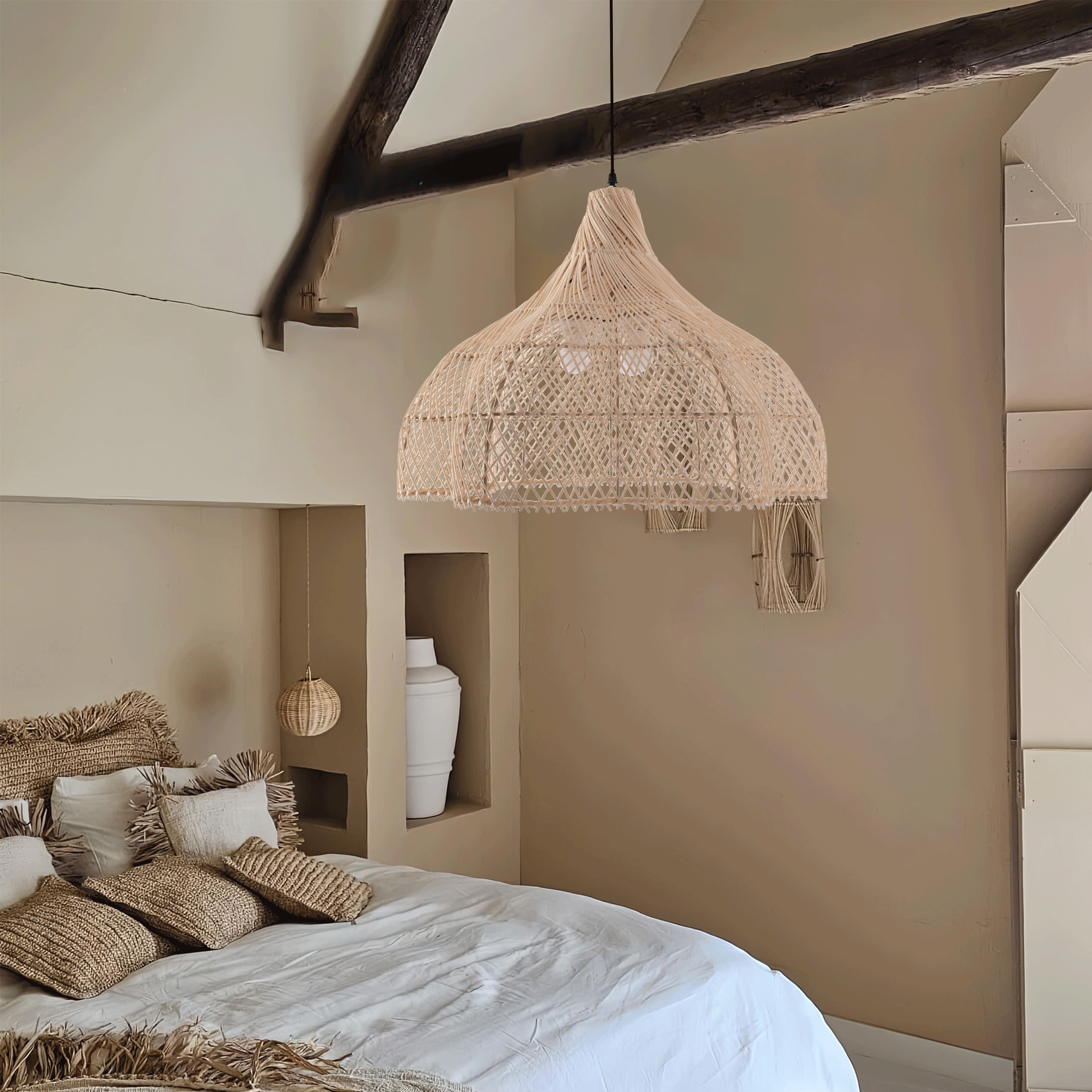 Lightsin Handcrafted Bamboo Rattan Pendant Light with Tranquil Umbrella Design Velora Boutique