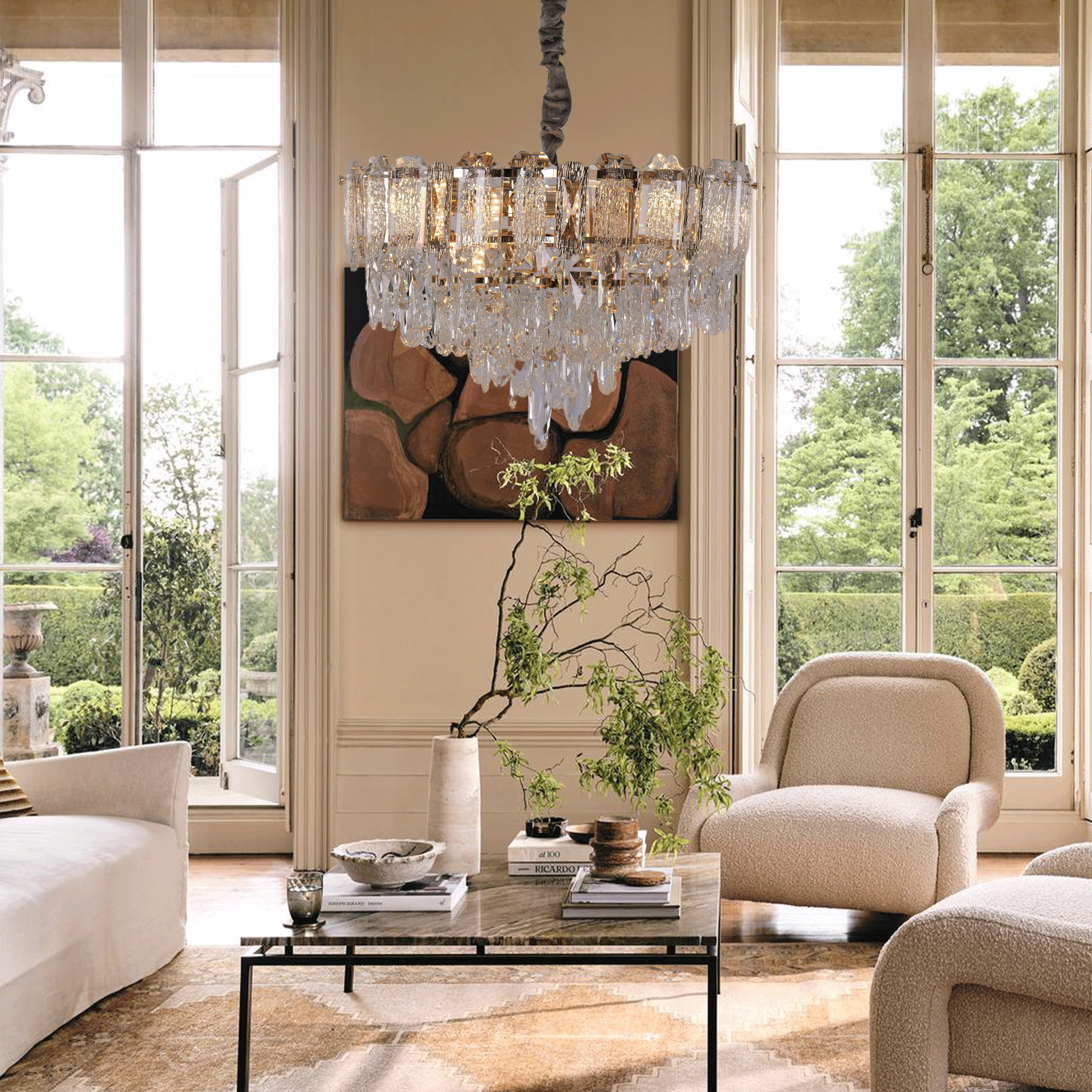 Lightsin Elegant Crystal-Accented Champagne Gold Crystal Chandelier Pendant Light Velora Boutique