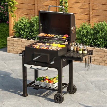 3ft Charcoal BBQ Grill Barrel with Side Table - House Comfort